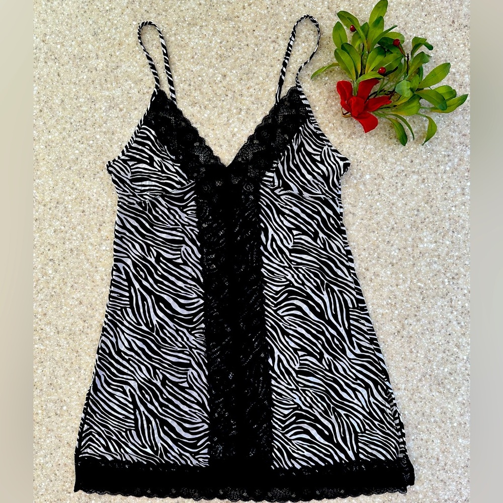 Frederick's Of Hollywood Vintage Zebra Print Lace Slip Dress, Size M